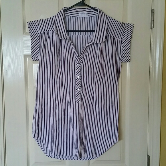 White and purple striped blouse