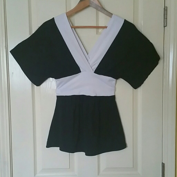 Black and white deep V-neck