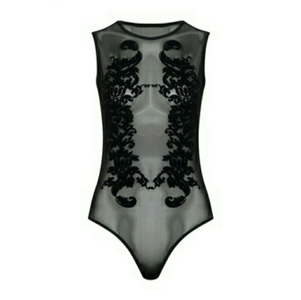 Mesh Baroque Applique Sleeveless Bodysuit - Picture 2 of 3