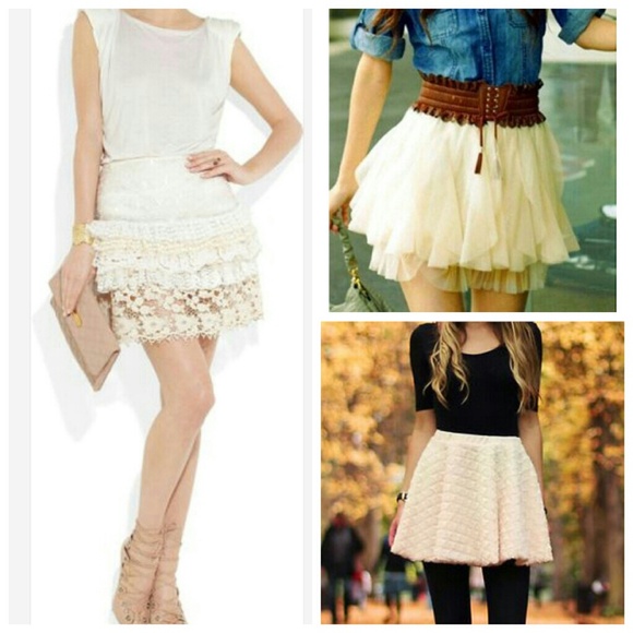 Cream silk ruffle skirt with lace look detail - Picture 4 of 4