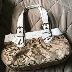 White and Khaki Coach Purse