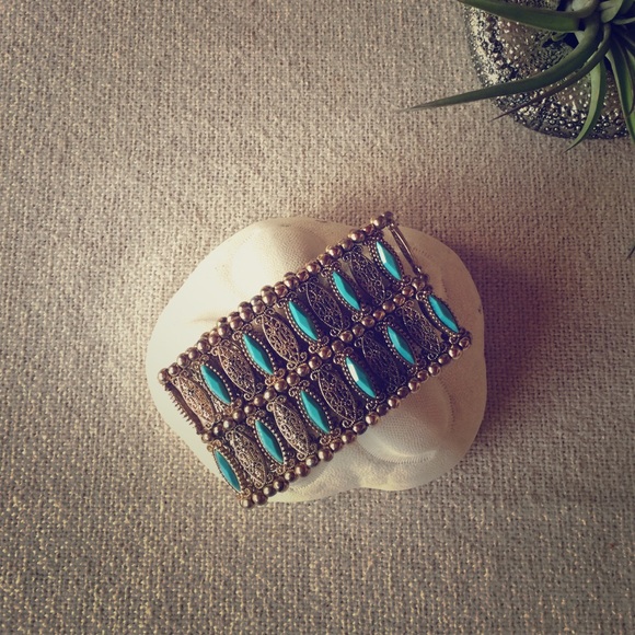 Gold and Turquoise Intricate Detailed Bracelet