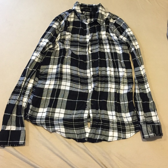 Black and white plaid button down flannel