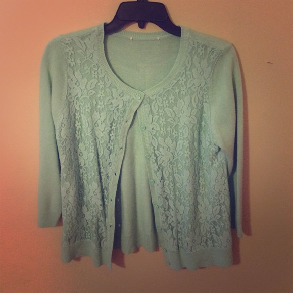ModCloth Sweaters - Mint green lace cardigan