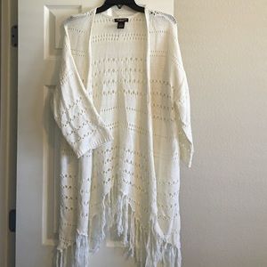 Crochet fringed kimono top