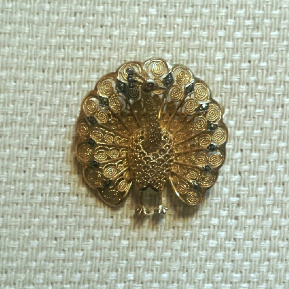 Alice Caviness Sterling Peacock Brooch Vintage