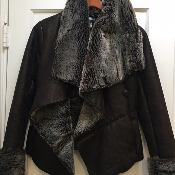 Neiman Marcus leather fur lined coat XS