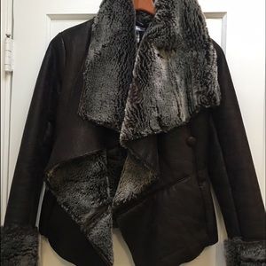Neiman Marcus leather fur lined coat XS