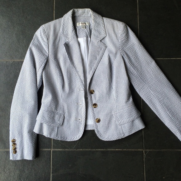 Seersucker light blue and white jacket.