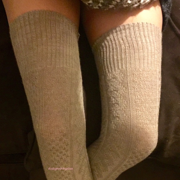 Soft Cable Knit Over The Knee Socks Thigh High OTK - Picture 2 of 4