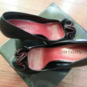 NIB Black and Red Leather Peeptoe Heel
