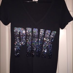 Victoria's Secret Pink Logo Bling V-Neck LIMITED