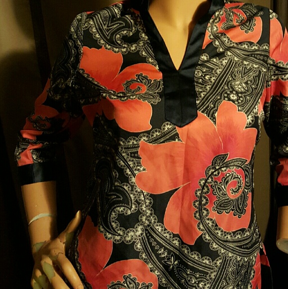 Ann Taylor Silk 3/4 Sleeve Floral Print Tunic