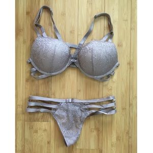 Strappy Silver Lace Victoria's Secret Lingerie Set
