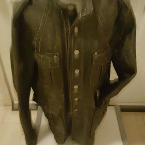 Vintage Large Black Distressed Leather Coat