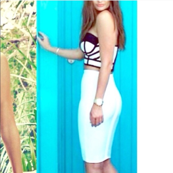 White & Black Crop Top & Pencil Skirt