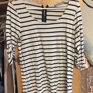 Black and white striped 3/4 length shirt