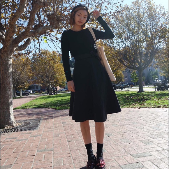 Wrap denim like mid length skirt