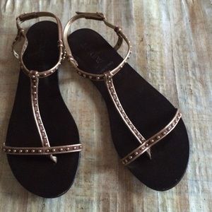 J Crew studded t-strap sandals.