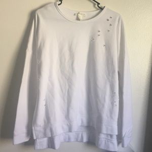 Distressed White Sweater