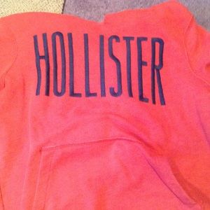 Red hollister hoodie with blue lettering