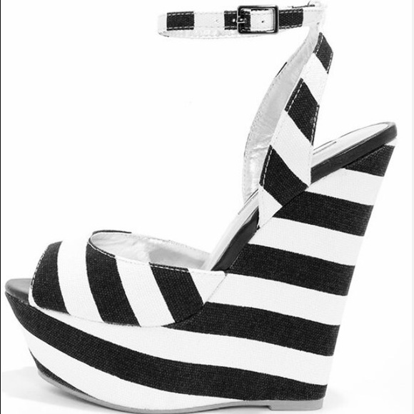 Black & White striped platform wedges