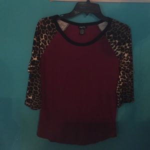 Burgundy top with cheetah sleeves