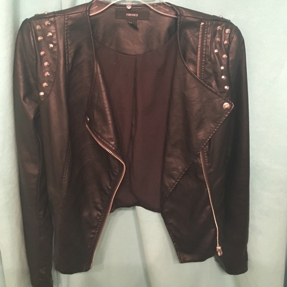 Faux black leather jacket with studs