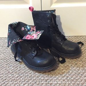 Black and floral combatish style boots.