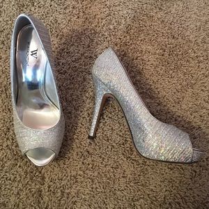 Silver Sequin Open-toed Heels