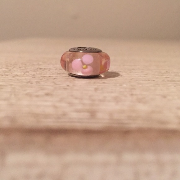 Authentic Pandora Pink Flower Glass Charm - Picture 1 of 2