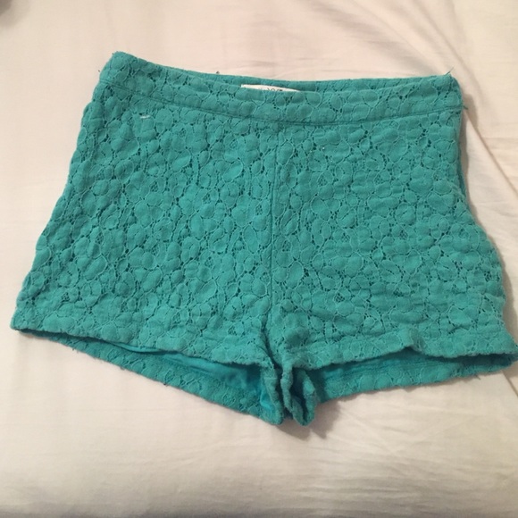 Mint green lace high waisted shorts