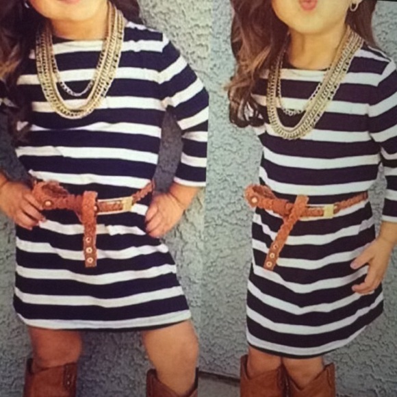 Navy Blue/White Striped Girl's Dress