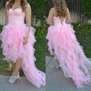 Pink high-to-low prom dress