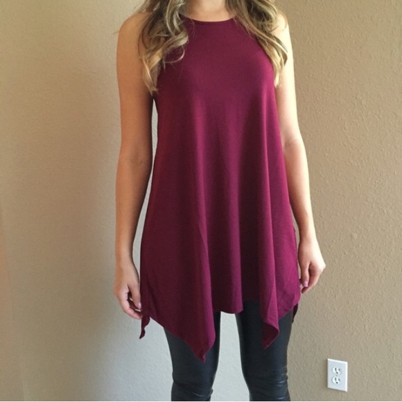 Burgundy Trapeze Sleeveless Tunic - Picture 2 of 4