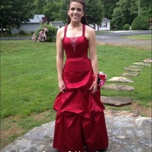 RED TWO PIECE PROM DRESS