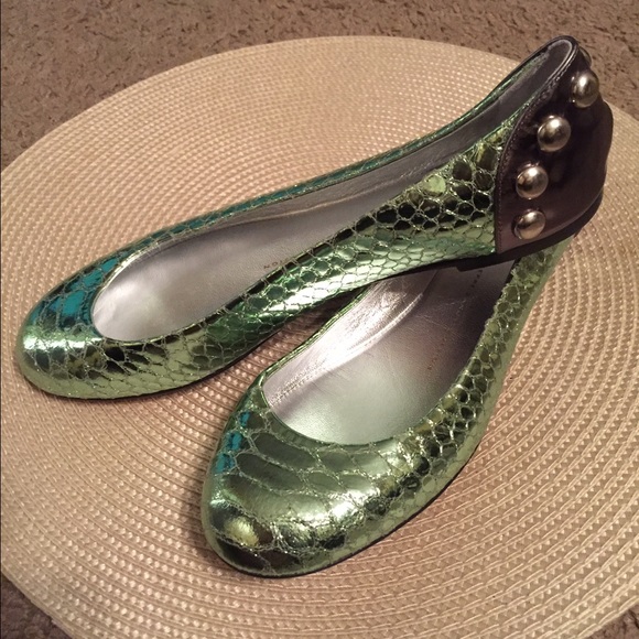 Giuseppe Zanotti green snake metallic ballerinas