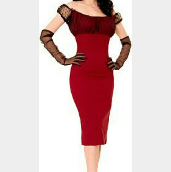 Red with black lace dress