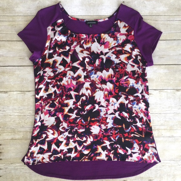 Great Print Satin Front Purple Hi-Low Top
