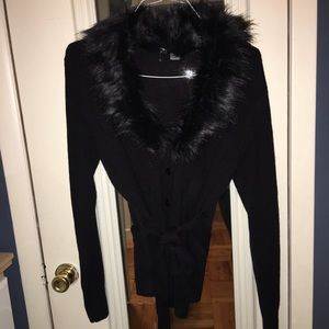 h&m fur collar black sweater