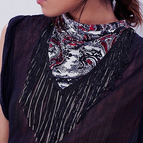 NEW Free People Chase Me Chain Bandana Fringe Scarf Hair Accessory