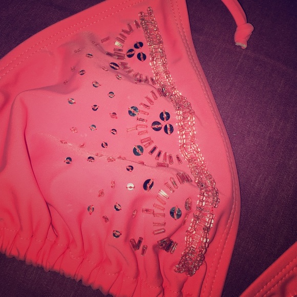 💕SALE💕Coral beaded bikini top