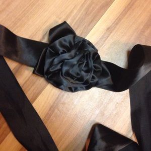 Black satin rose sash - almost 70" (used)