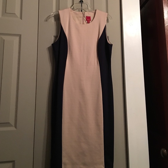 Color block black and cream sheath dress