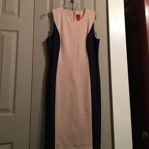 Color block black and cream sheath dress