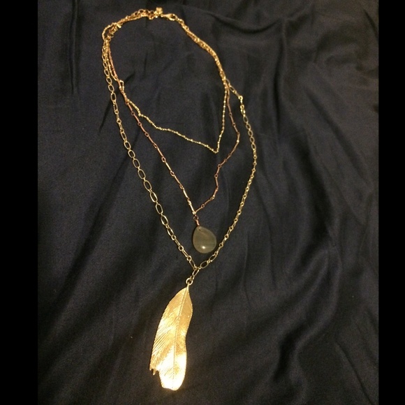 Express Gold feather & grey stone layered necklace
