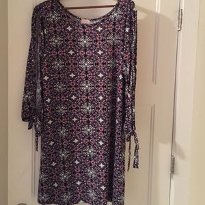 Purple and Green print shoulder dress