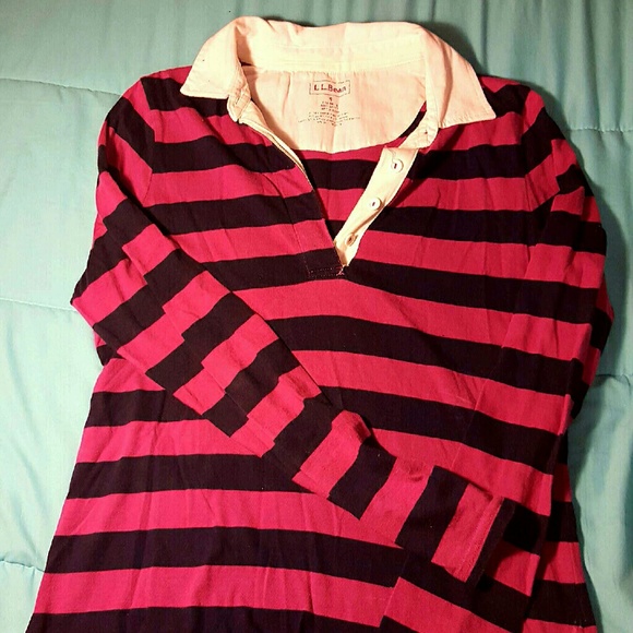 Navy and pink long sleeve polo
