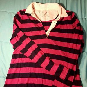 Navy and pink long sleeve polo