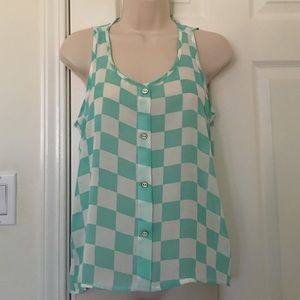Turquoise and white checkered top